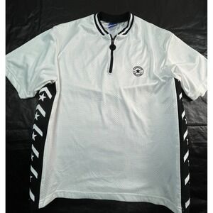 VTG Converse Mens L Shirt White Pullover Quarter Zip Mesh Short Sleeve